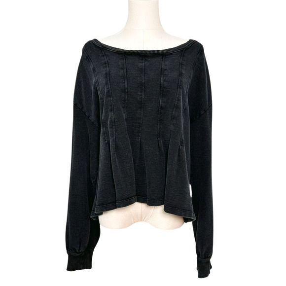 Pilcro Black Pleated Distressed Cotton Boxy Sweatshirt XL - Picture 1 of 8